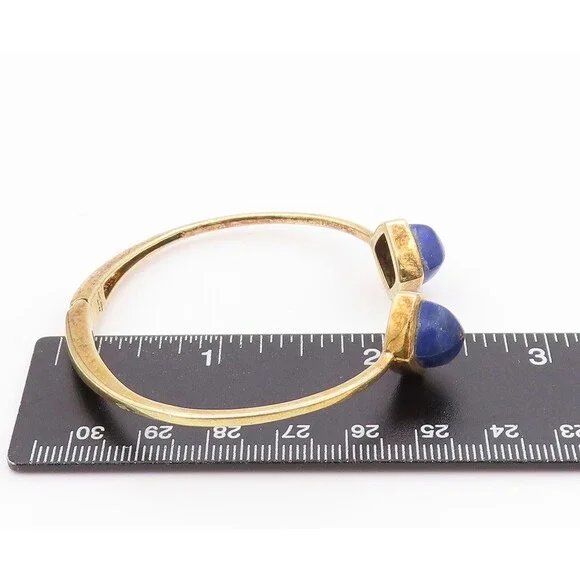 925 Sterling Silver Vintage Bracelet Gold Parted Lapis Lazuli Ended Cuff BT11337 - Picture 9 of 9